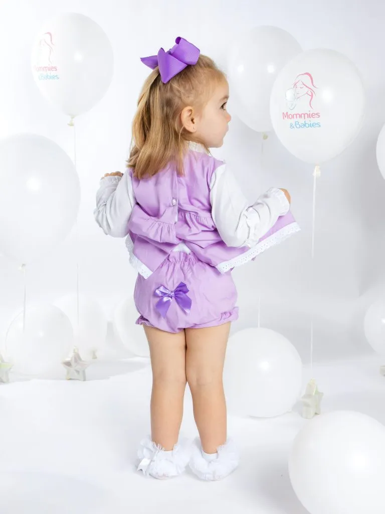 Baby Girl Lucia Collection Dress with Bows and Frilly long sleeve-Purple