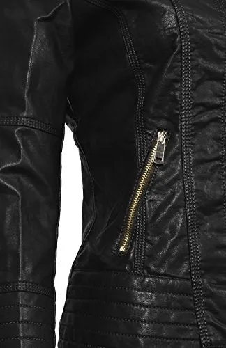 BodiLove Women's Slim Tailoring Faux Leather Zip Up Moto Biker PU Jacket Black S