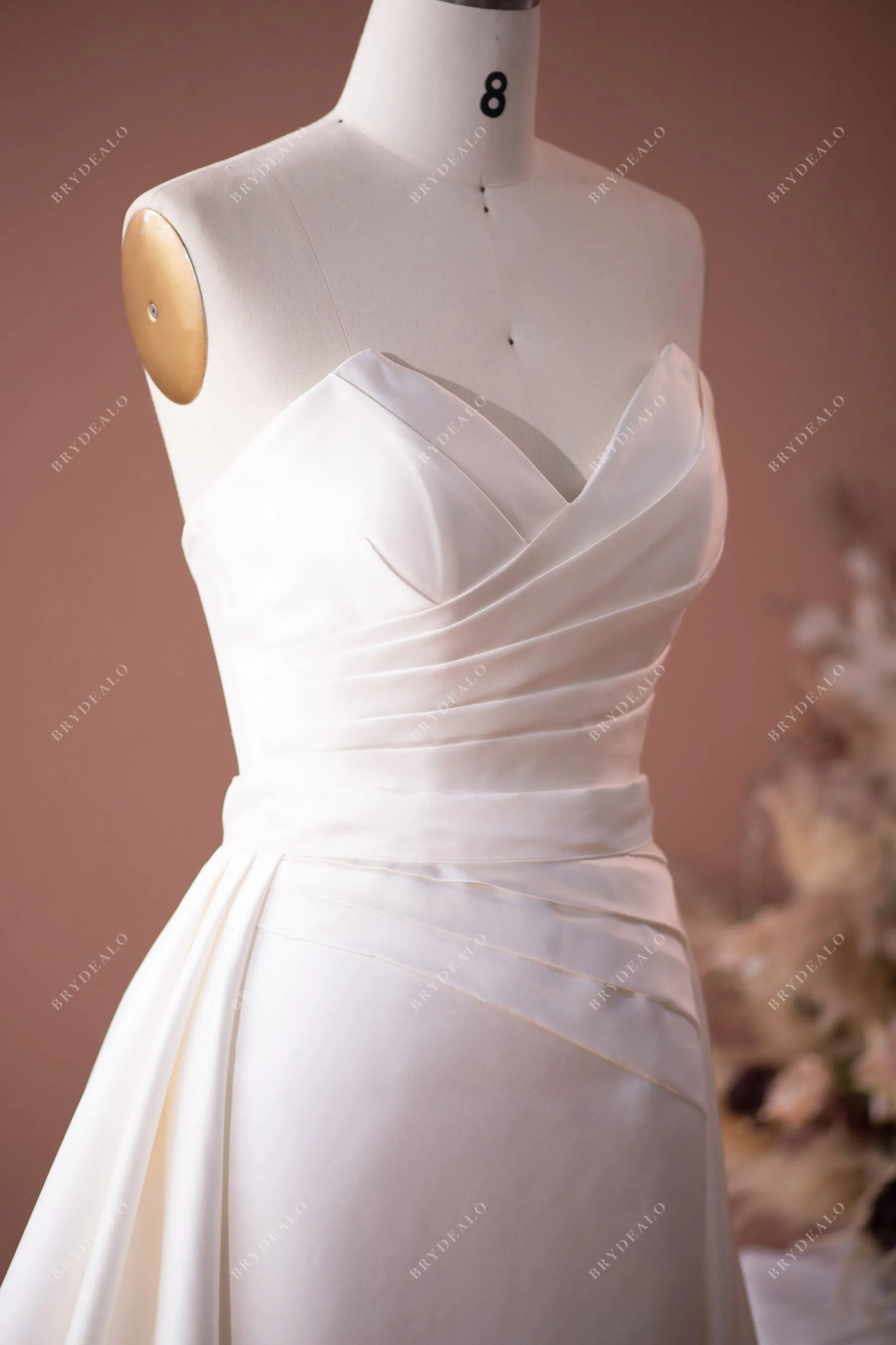 Classic V-cut Neck Satin Wedding Dress with Detachable Overskirt