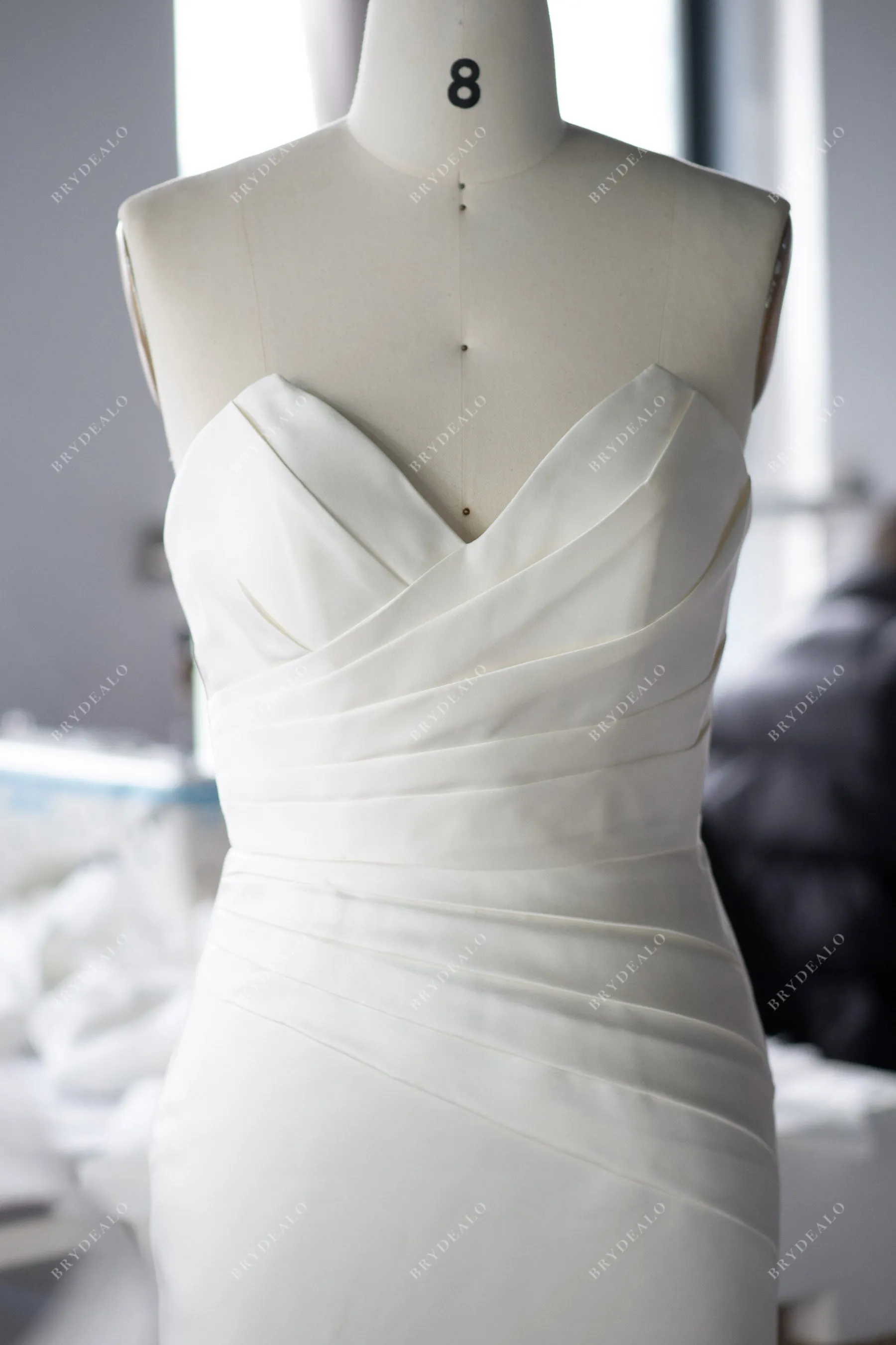 Classic V-cut Neck Satin Wedding Dress with Detachable Overskirt