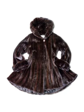 CODO Genuine Mink Fur Hooded Coat Brown