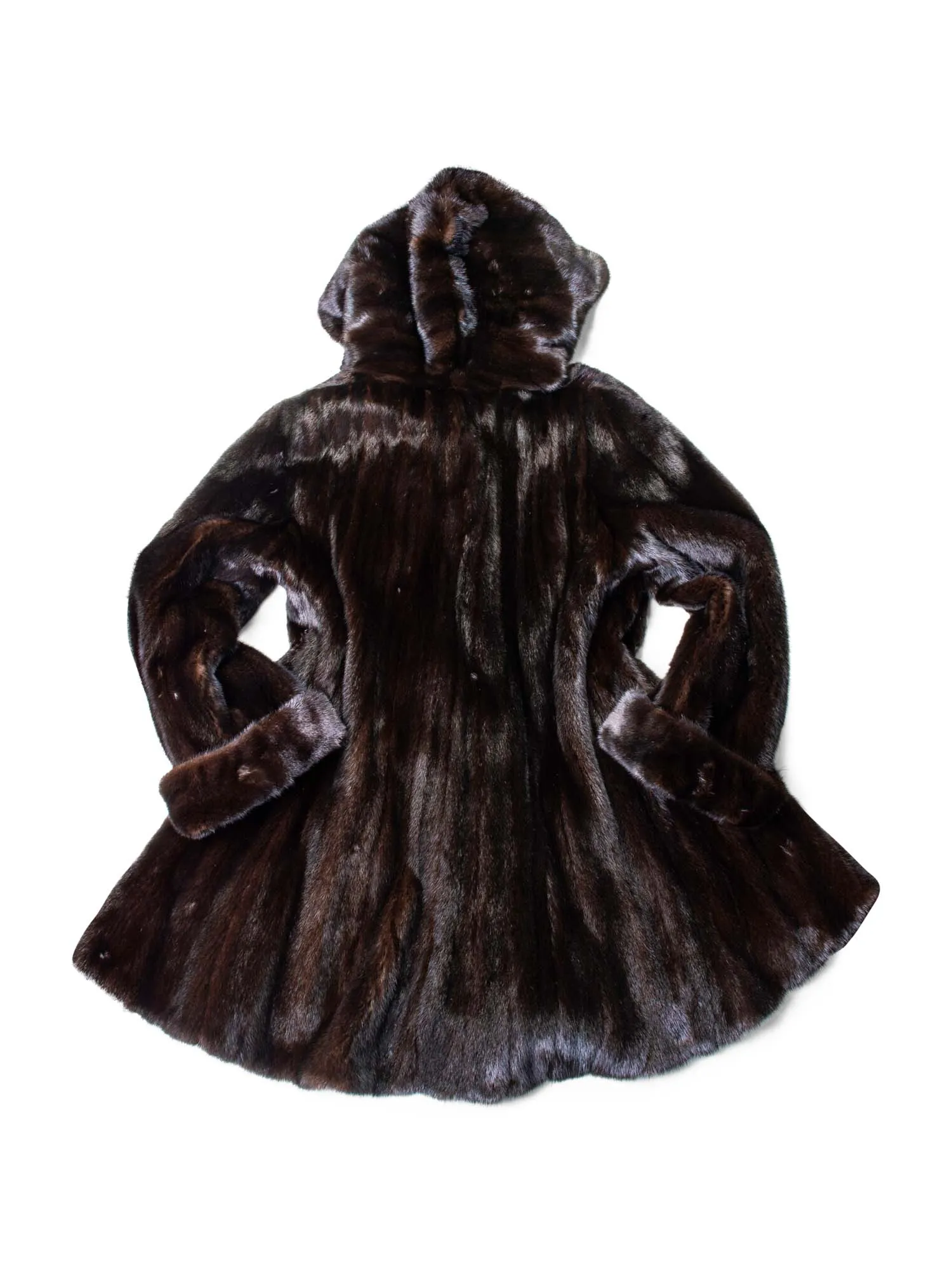 CODO Genuine Mink Fur Hooded Coat Brown