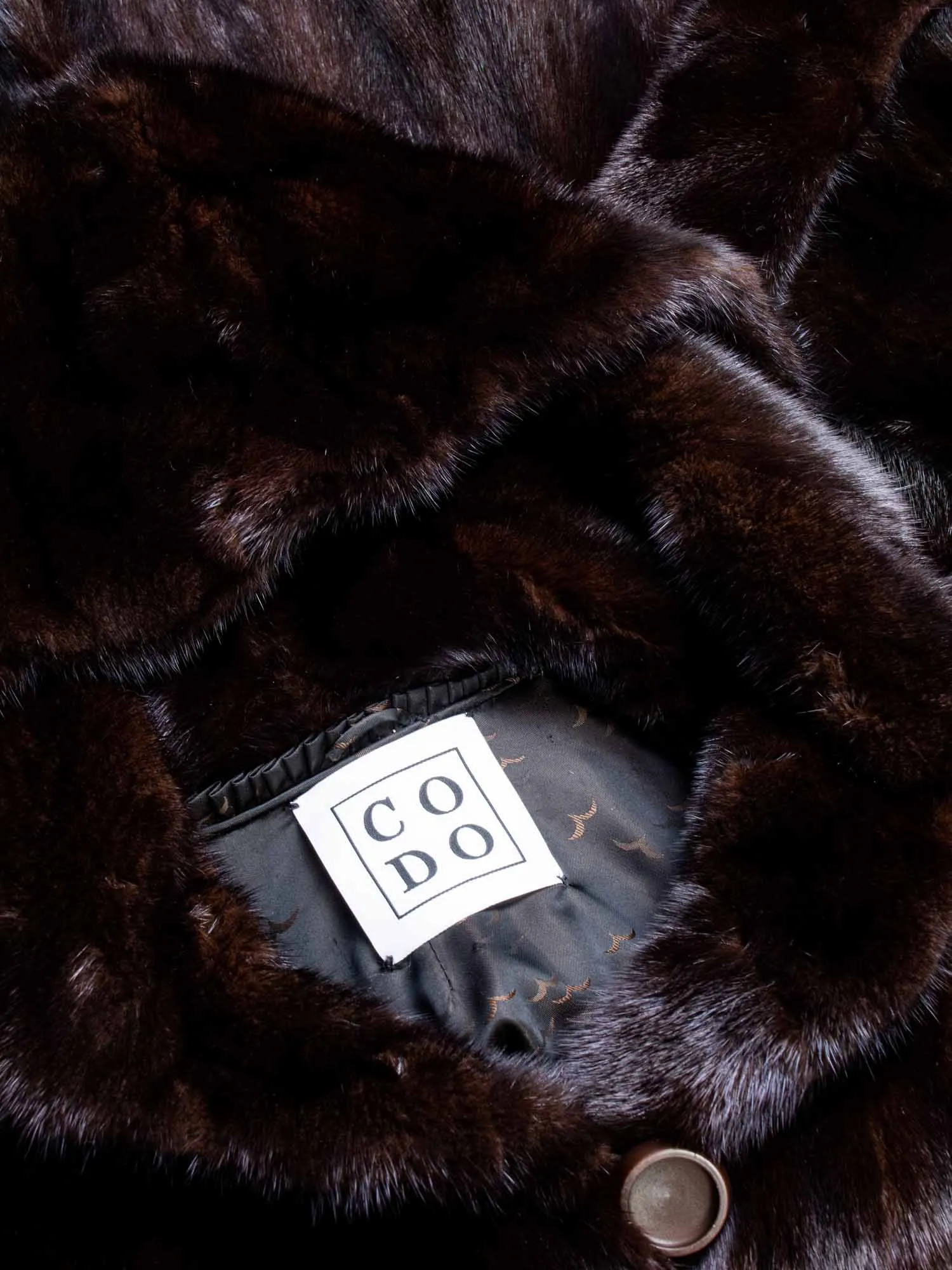 CODO Genuine Mink Fur Hooded Coat Brown