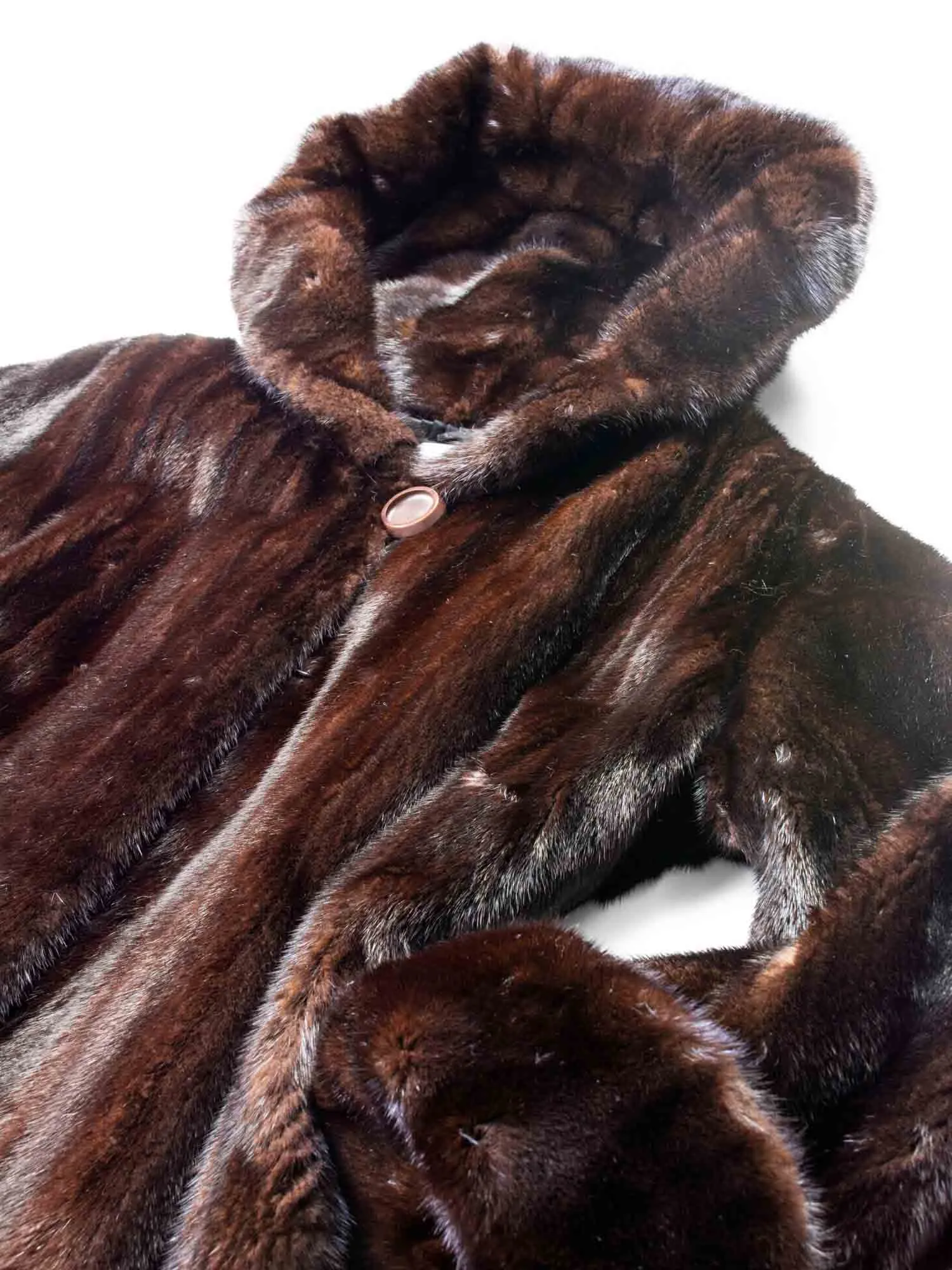 CODO Genuine Mink Fur Hooded Coat Brown