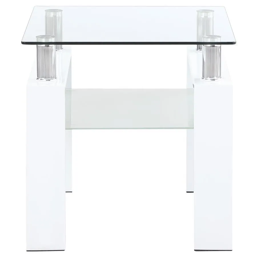 Dyer - 1-Shelf Square Glass Top Side End Table - White