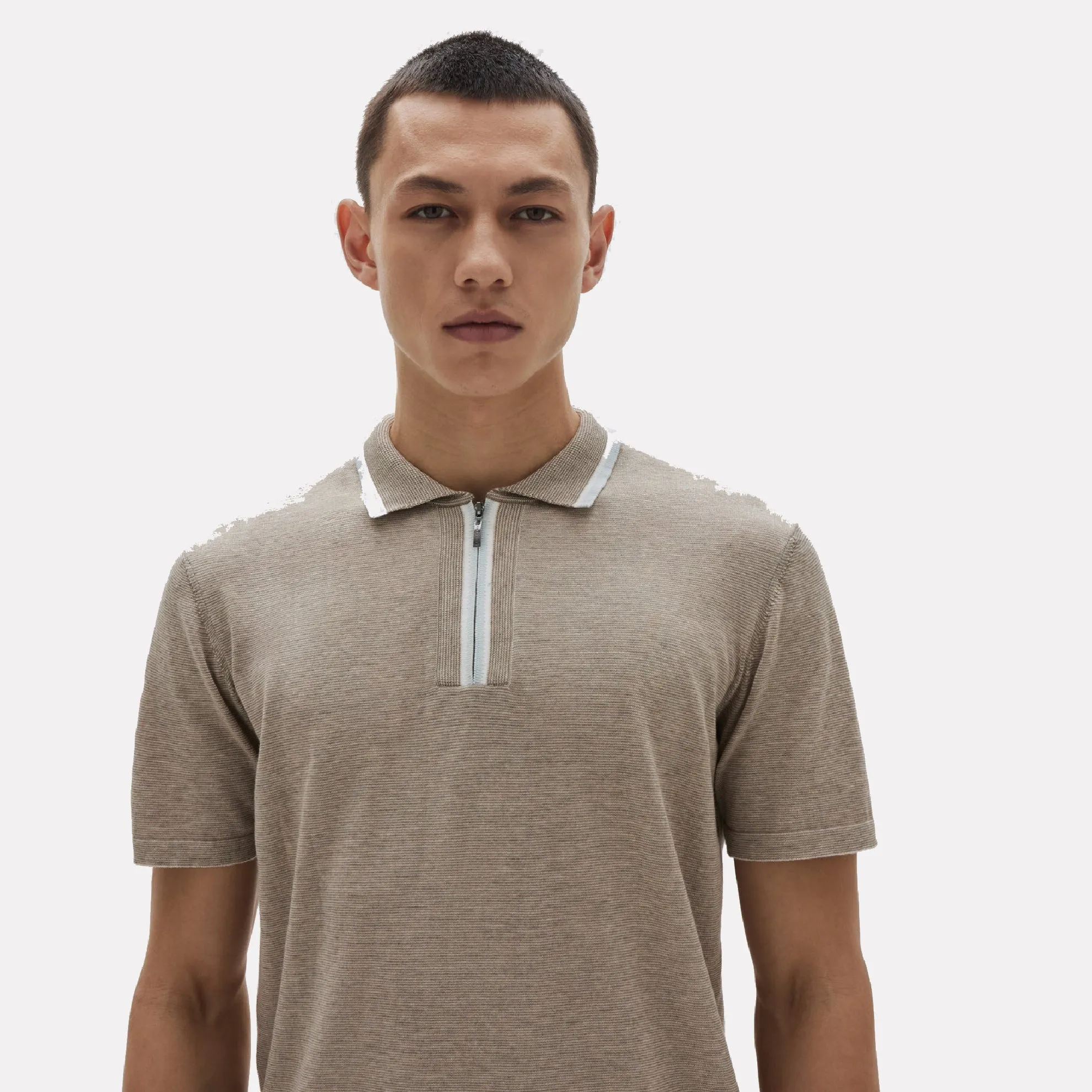 Fermi Short Sleeve Quarter Zip Polo Sweater / Tan