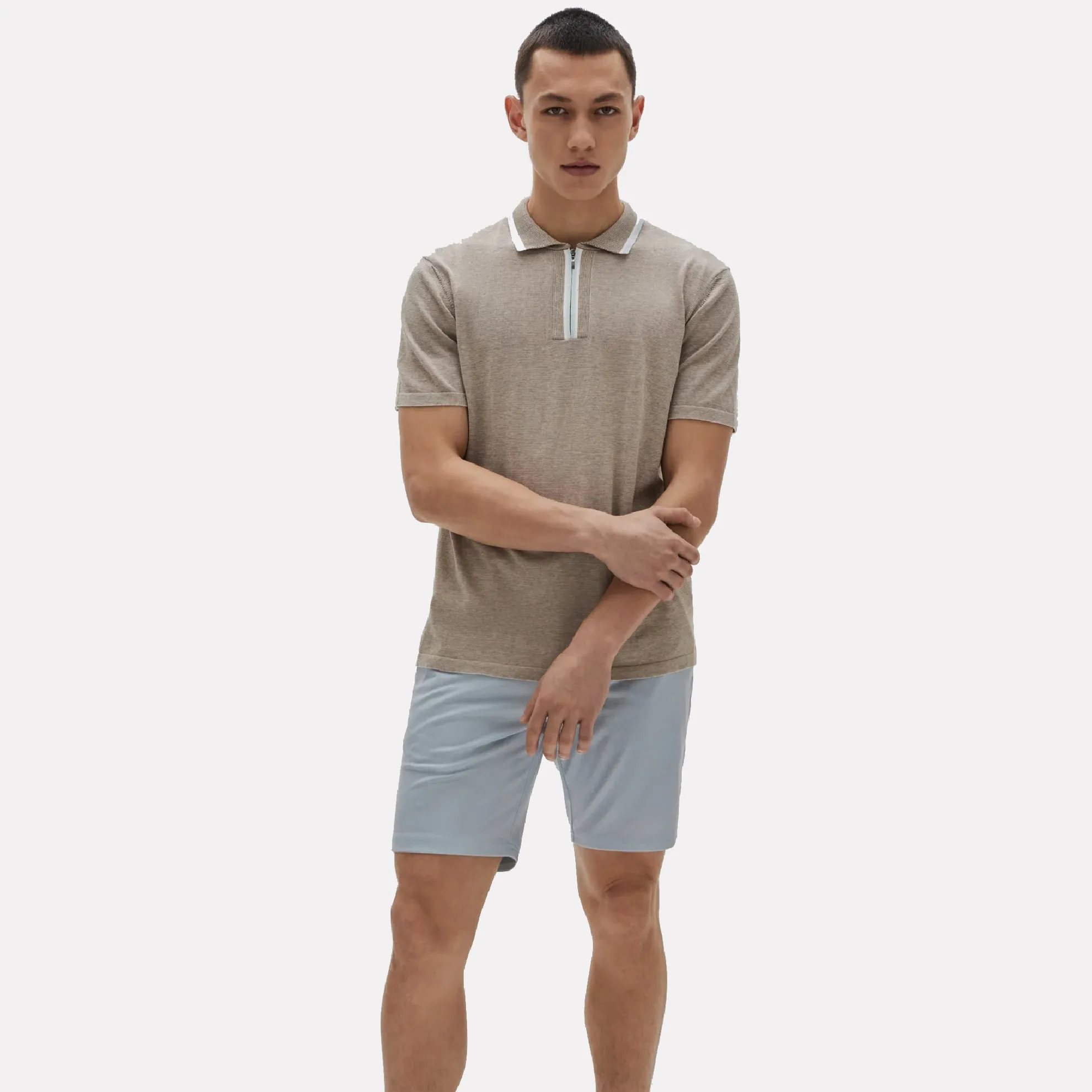 Fermi Short Sleeve Quarter Zip Polo Sweater / Tan