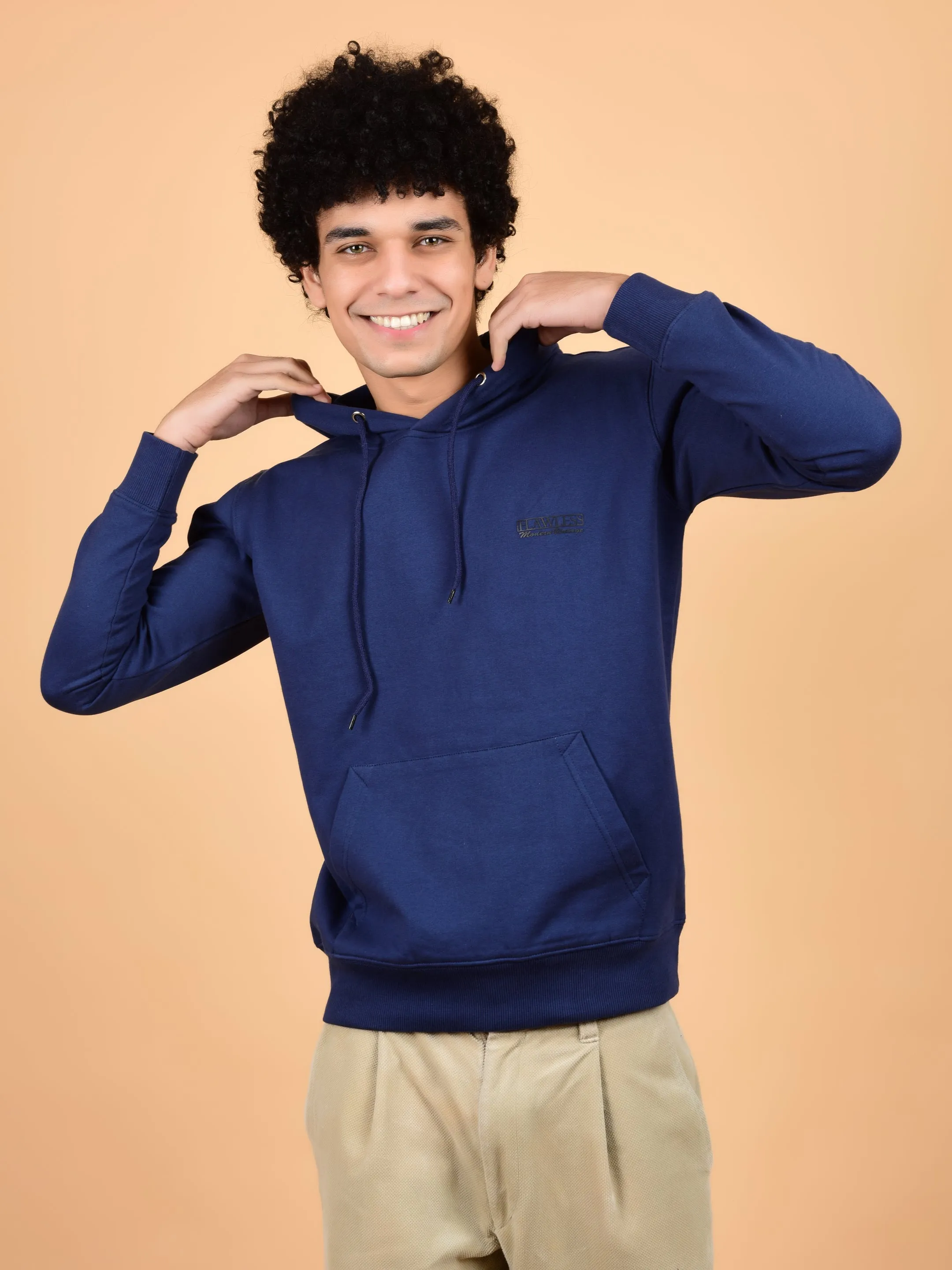 Flawless Men's Blue Solid Hoodie