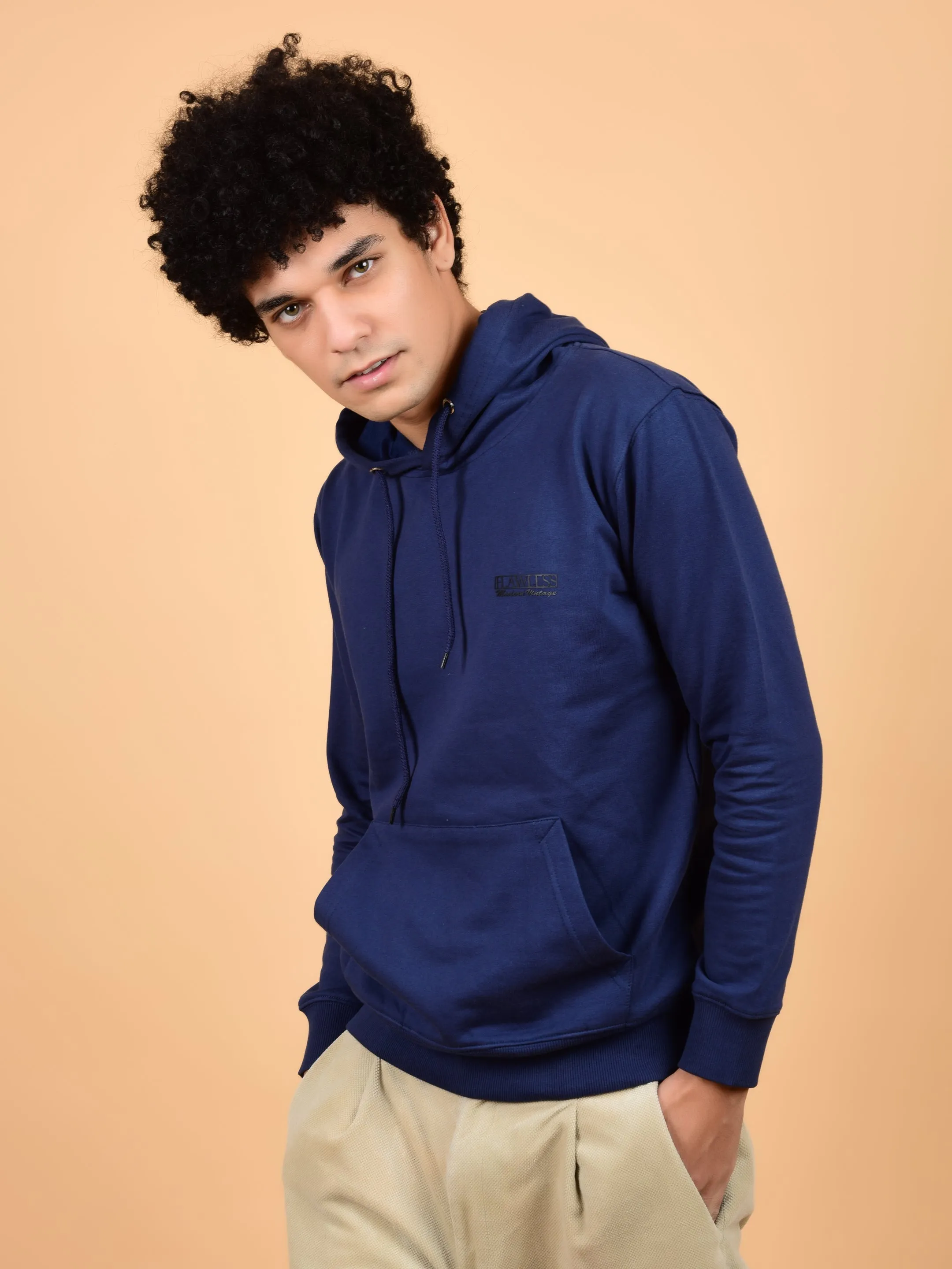 Flawless Men's Blue Solid Hoodie