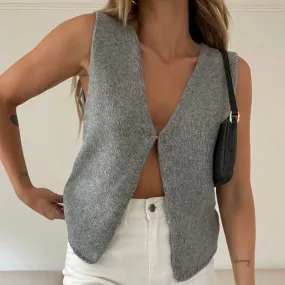 Flytonn-Women Y2k Crochet Vest Shirt Vintage Solid Color V Neck Sleeveless Button Down Crop Tops Summer Fashion Tank Tops Streetwear