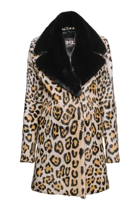 Funny Girl Leopard Print Mid Length Kidskin Fur Coat - Removeable Mink Wing Collar