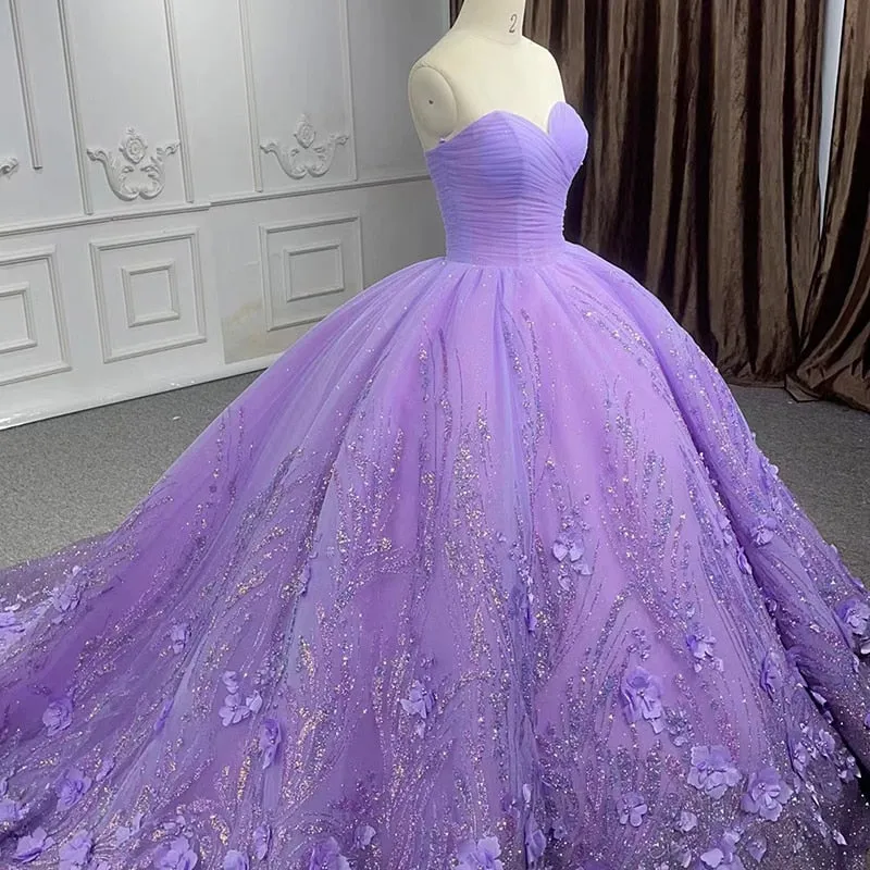 Glitter Party Dress Lace Sweetheart A Line Evening Ball Gown
