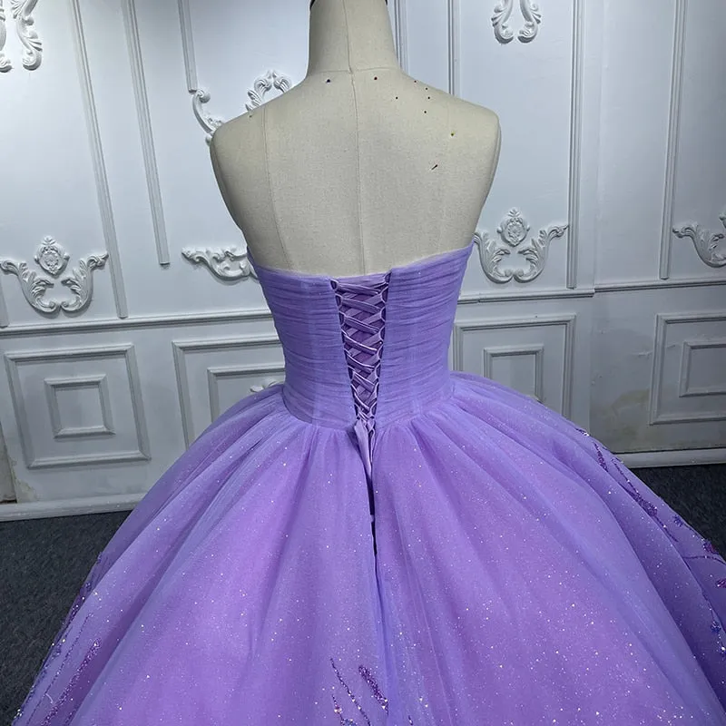 Glitter Party Dress Lace Sweetheart A Line Evening Ball Gown