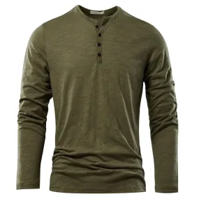 Heren Henley Hals Lange Mouw T-shirt