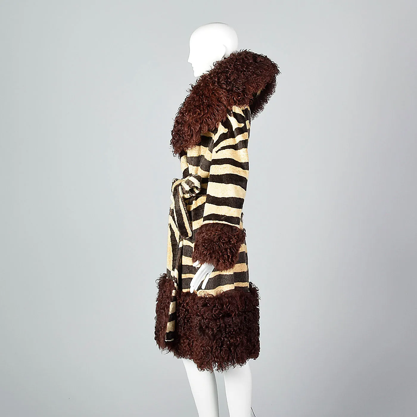 Incredible Mongolian Lamb and Faux Zebra Coat with Dramatic Collar