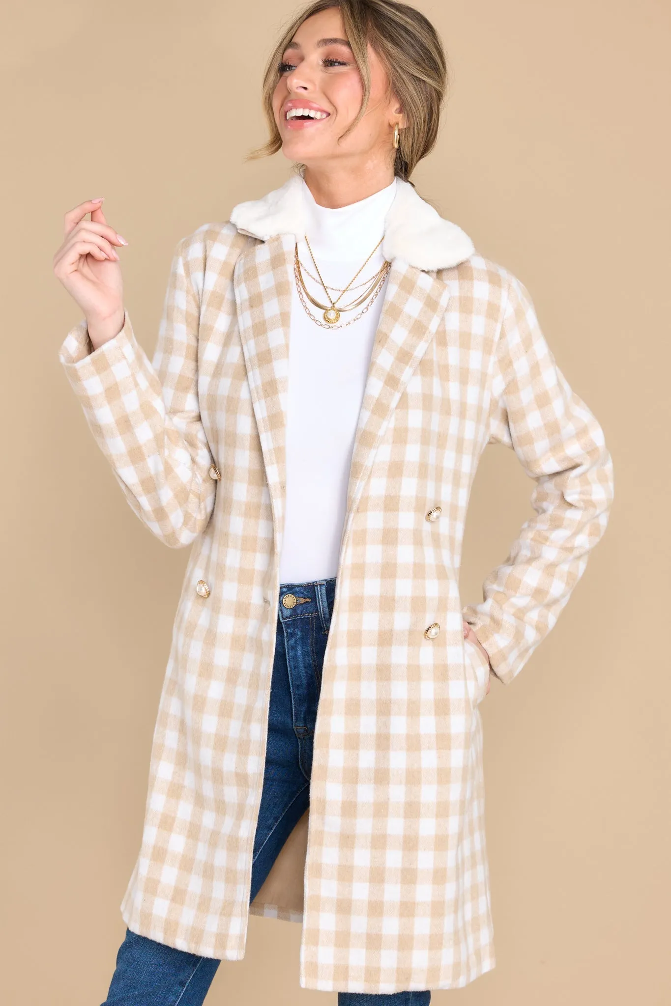 It's A Look Beige Plaid Coat