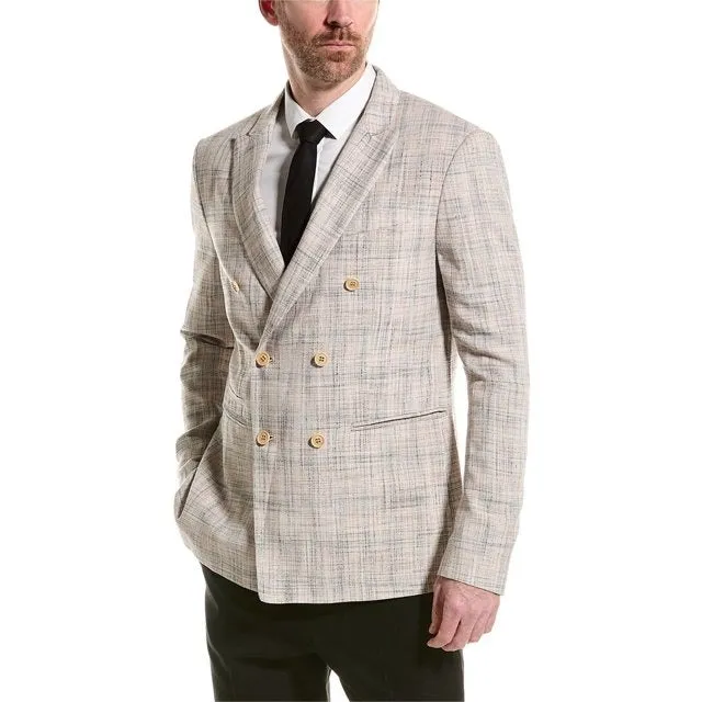John Varvatos Namo Peak Lapel Double Breasted Sport Coat Suit Jacket 42R Tan