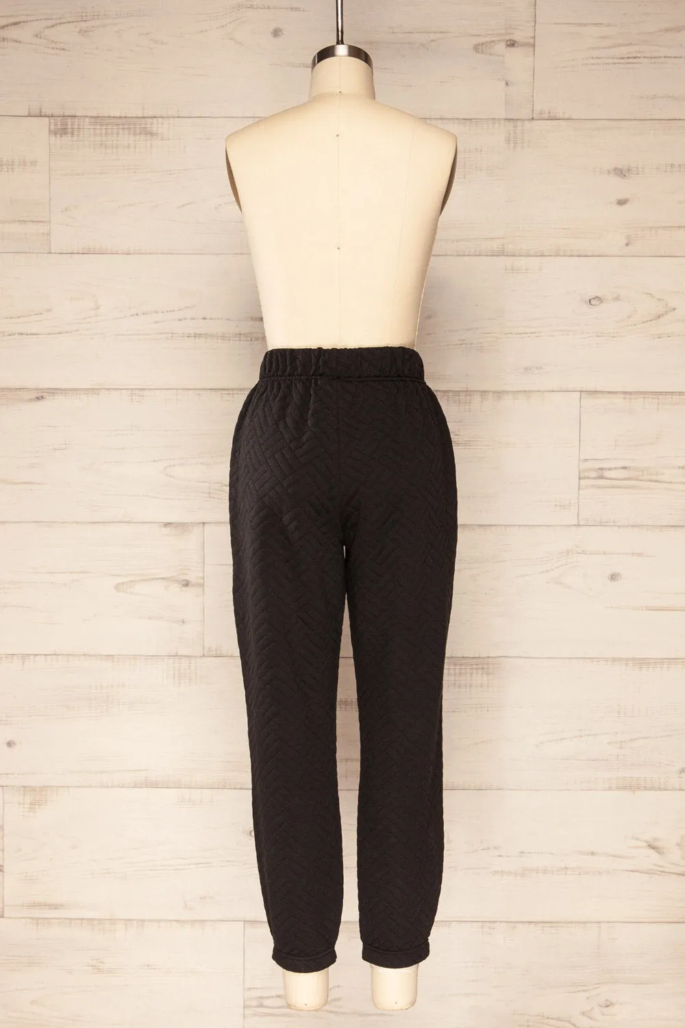 Lazy Black | Textured Fleece Joggers w/ Elastic Waist