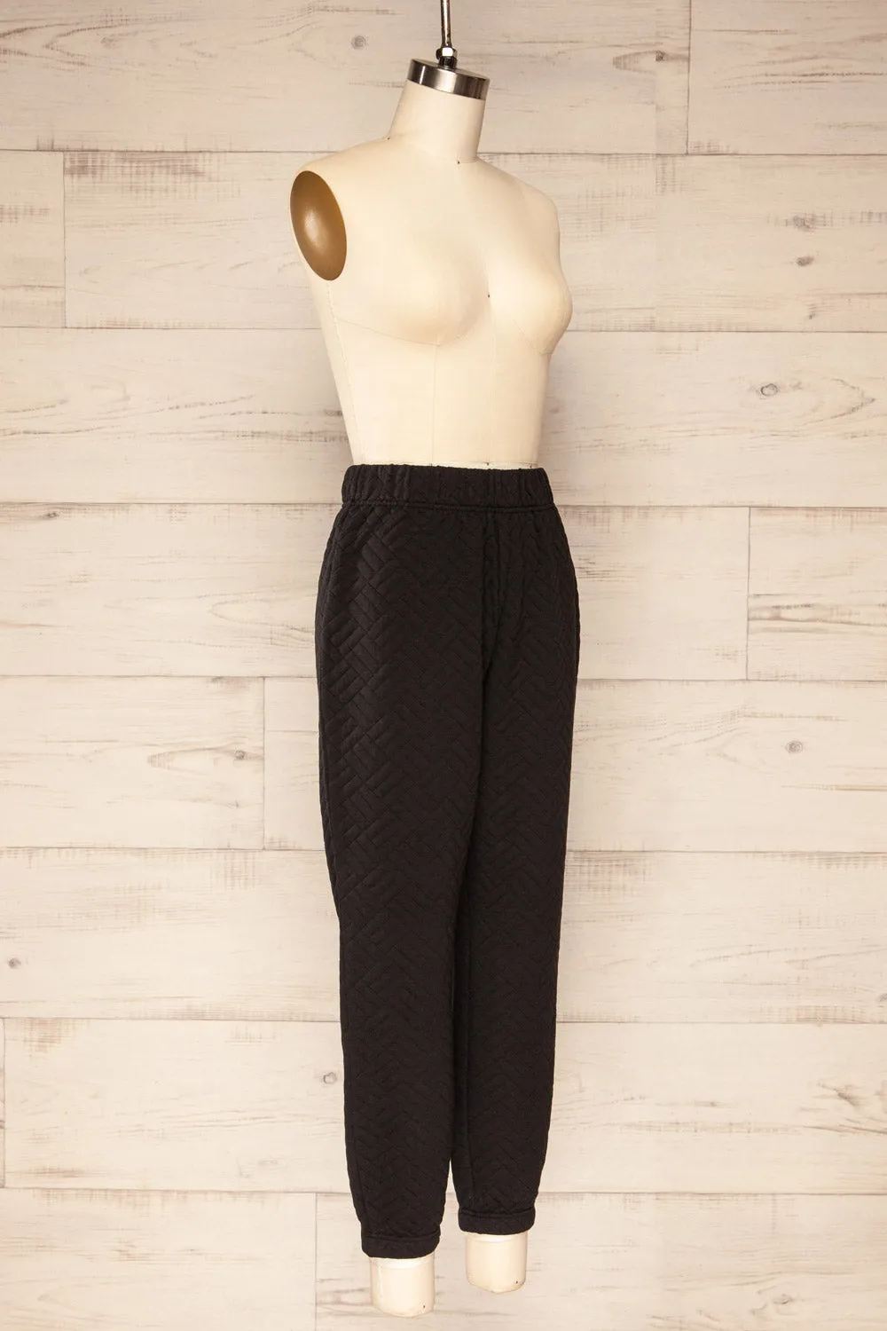 Lazy Black | Textured Fleece Joggers w/ Elastic Waist