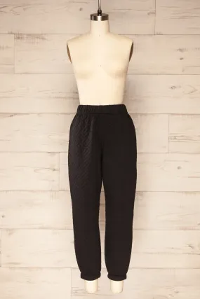 Lazy Black | Textured Fleece Joggers w/ Elastic Waist