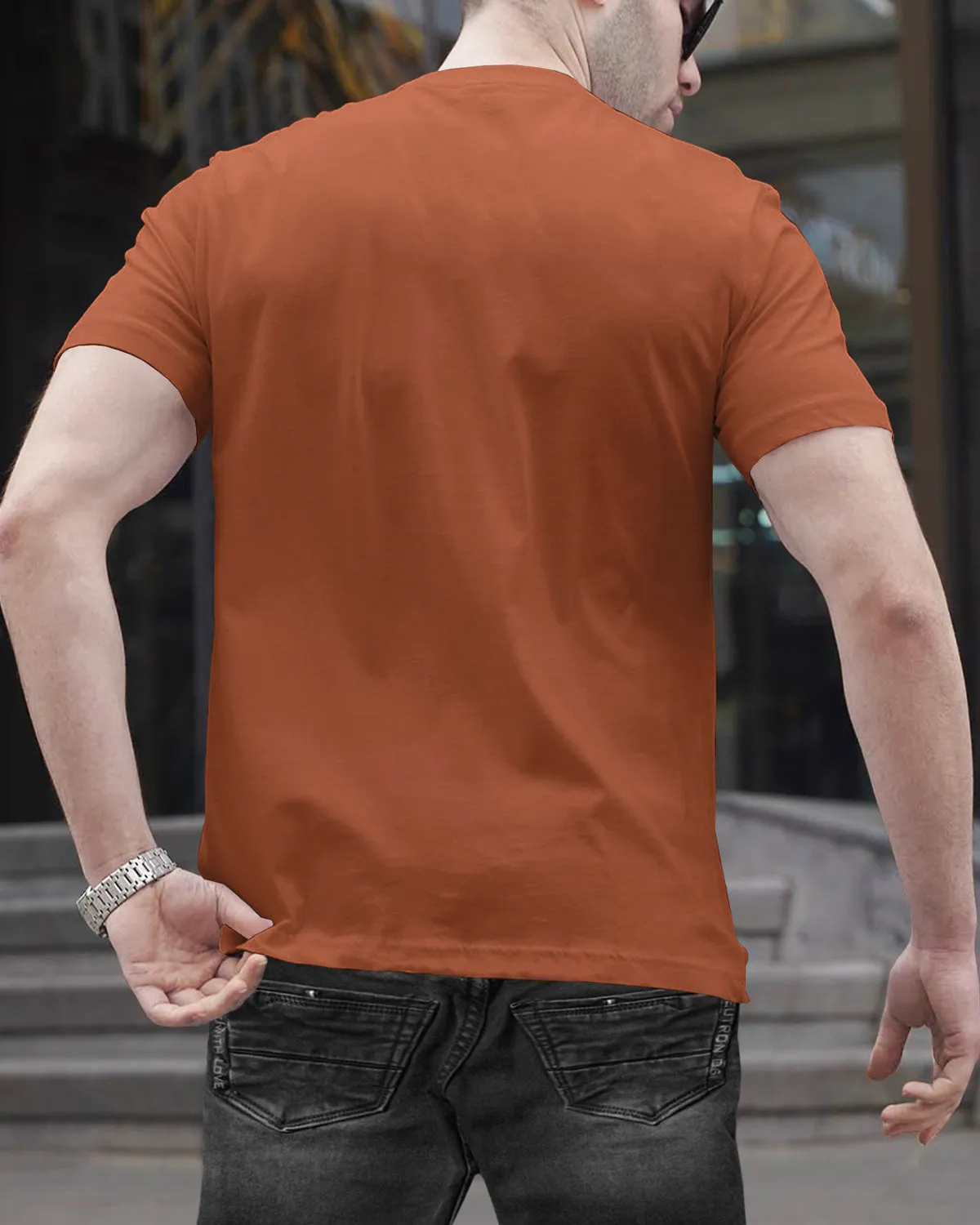 Men Half Sleeve Henley Neck T-shirt with Black Jogger Pant (Brown & Black - Tracksuit)