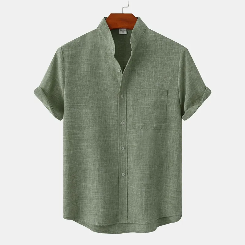 Men's Linen Shirt Henley Shirt Front Pocket Casual Shirt Black Short Sleeve Plain Hawaiian Holiday Clothing