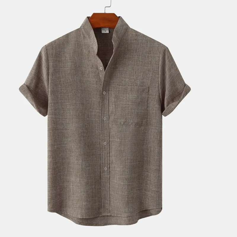 Men's Linen Shirt Henley Shirt Front Pocket Casual Shirt Black Short Sleeve Plain Hawaiian Holiday Clothing