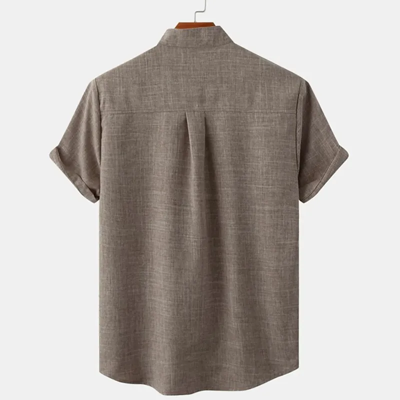 Men's Linen Shirt Henley Shirt Front Pocket Casual Shirt Black Short Sleeve Plain Hawaiian Holiday Clothing