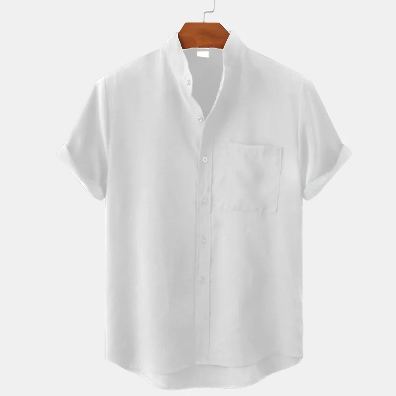 Men's Linen Shirt Henley Shirt Front Pocket Casual Shirt Black Short Sleeve Plain Hawaiian Holiday Clothing