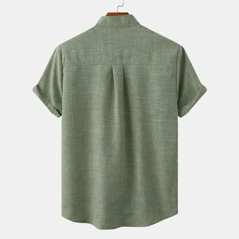 Men's Linen Shirt Henley Shirt Front Pocket Casual Shirt Black Short Sleeve Plain Hawaiian Holiday Clothing