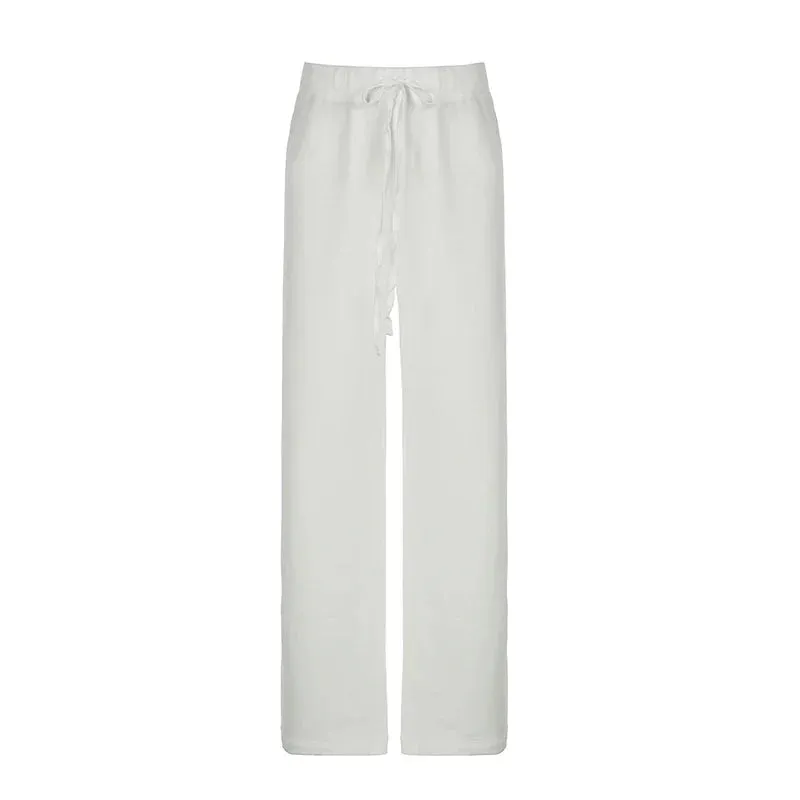 Metaversmall Casual White Sporty Chic Sweatpants Autumn Pants Women Streetwear Straight Leg Trousers Homewear Drawstring Outfits