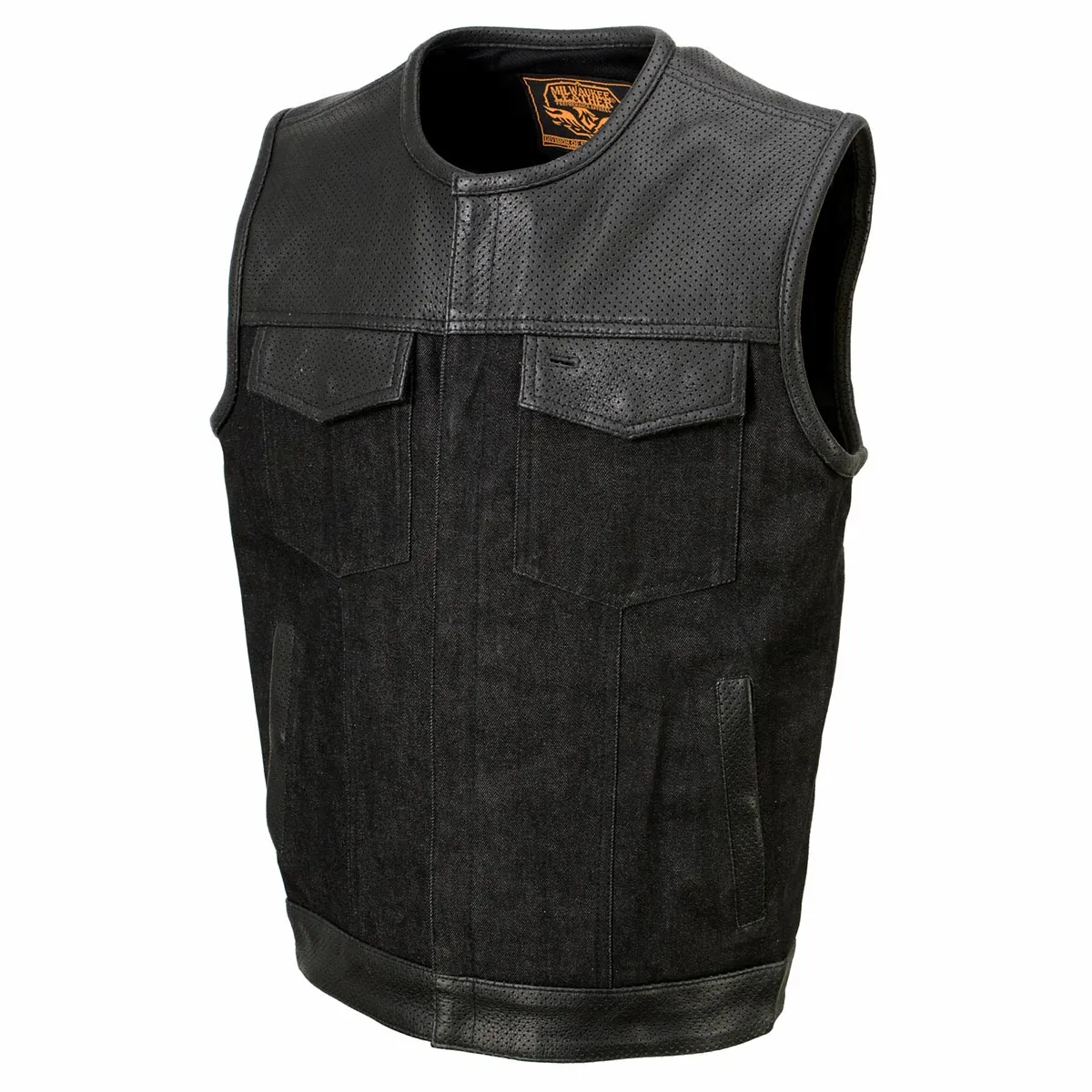 Milwaukee Leather MDM3008 Men's 'Brute' Black Perforated Leather and