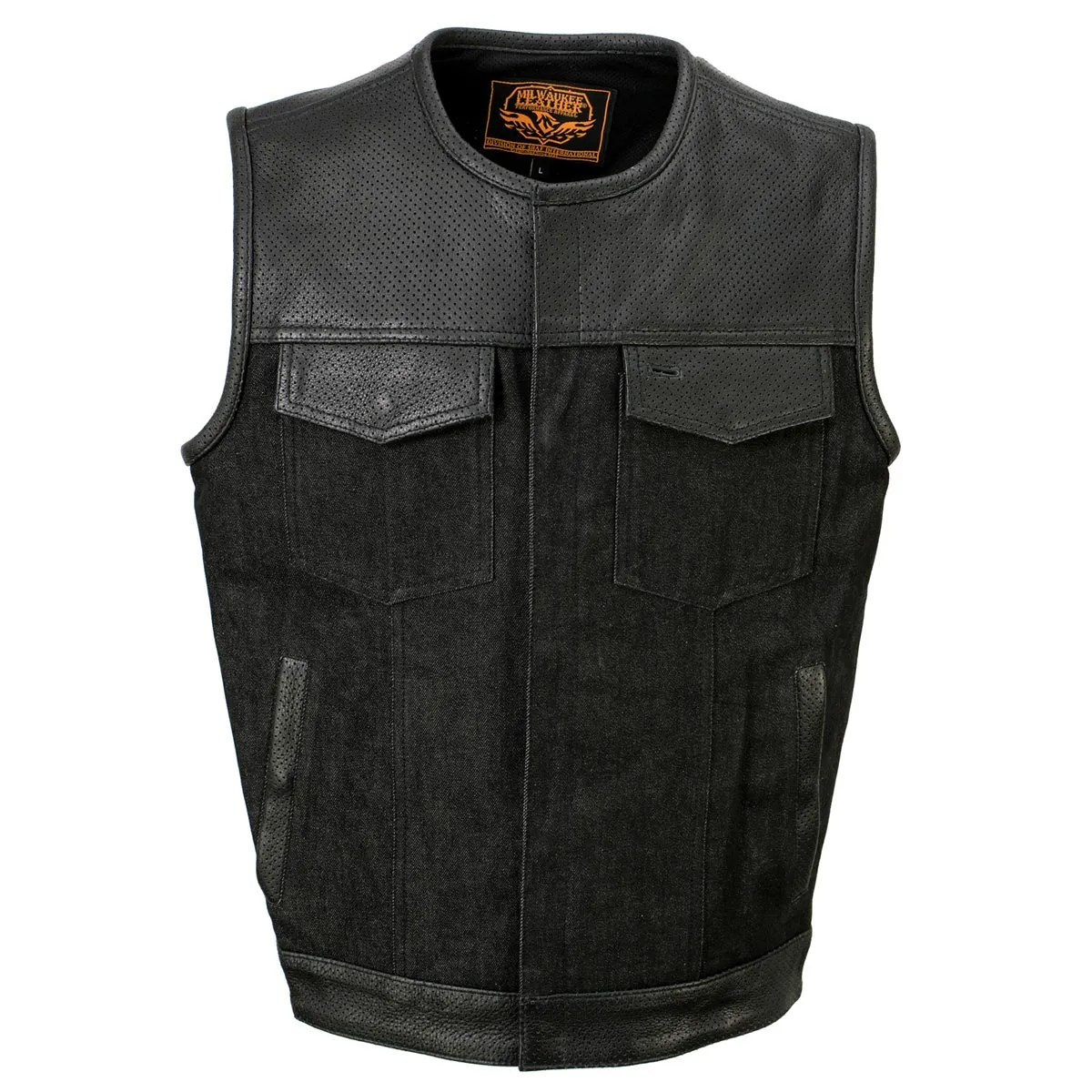 Milwaukee Leather MDM3008 Men's 'Brute' Black Perforated Leather and