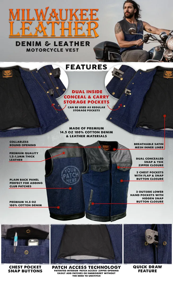 Milwaukee Leather Men's Brute Dual Closure Blue Denim and Black
