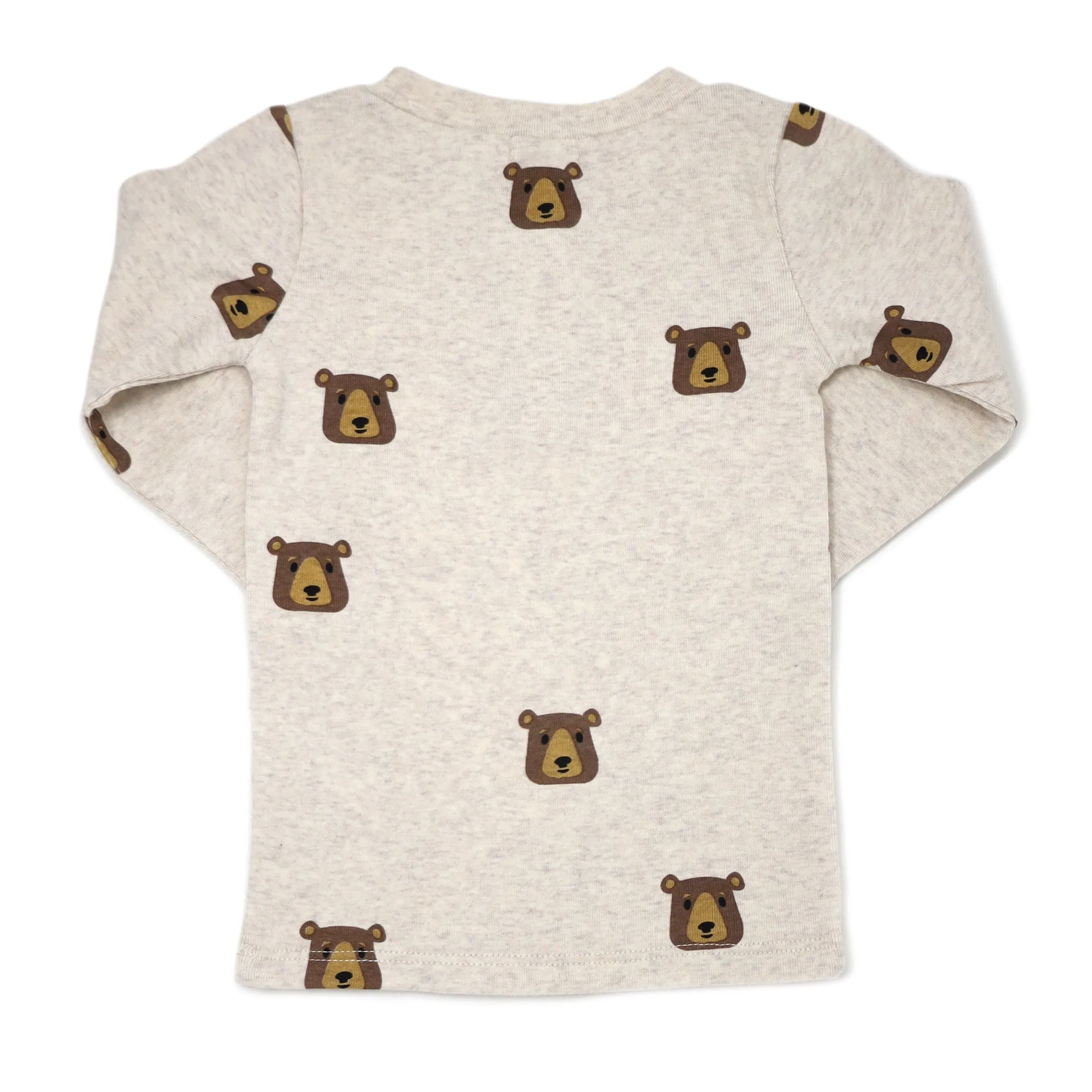 oh baby! Long Sleeve Henley Tee - Brown Bear Faces Print - Sand
