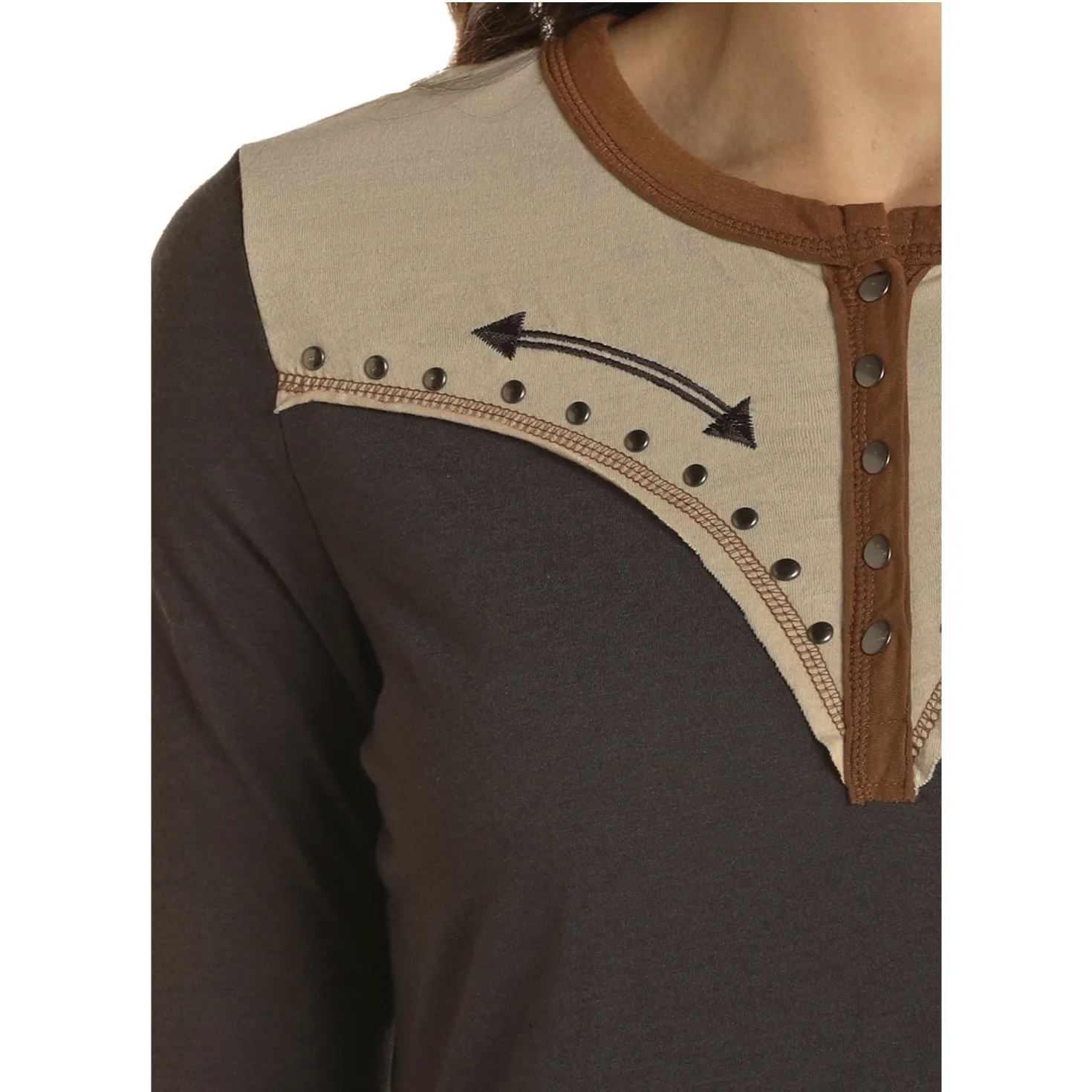 Panhandle White Label® Ladies Retro Western Henley Charcoal T-Shirt WLWT22R02K-02