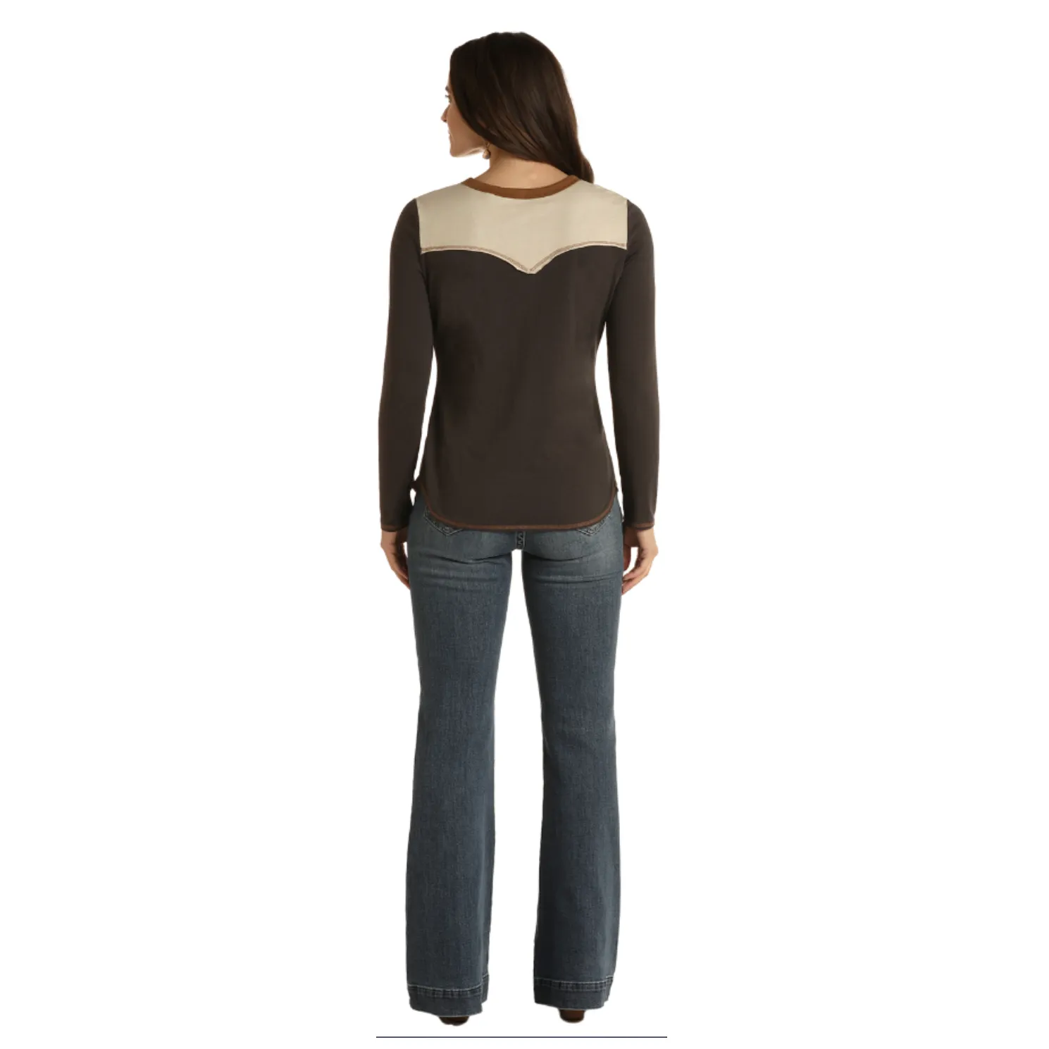 Panhandle White Label® Ladies Retro Western Henley Charcoal T-Shirt WLWT22R02K-02