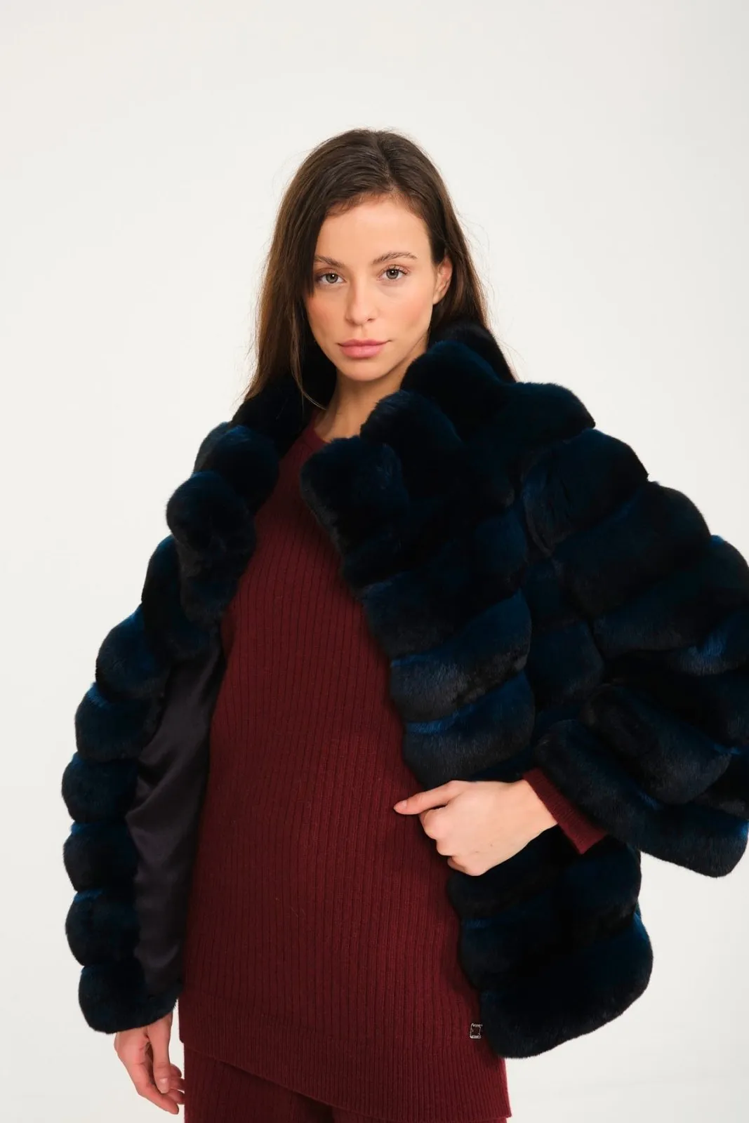 Petrol Blue Chinchilla Fur Coat