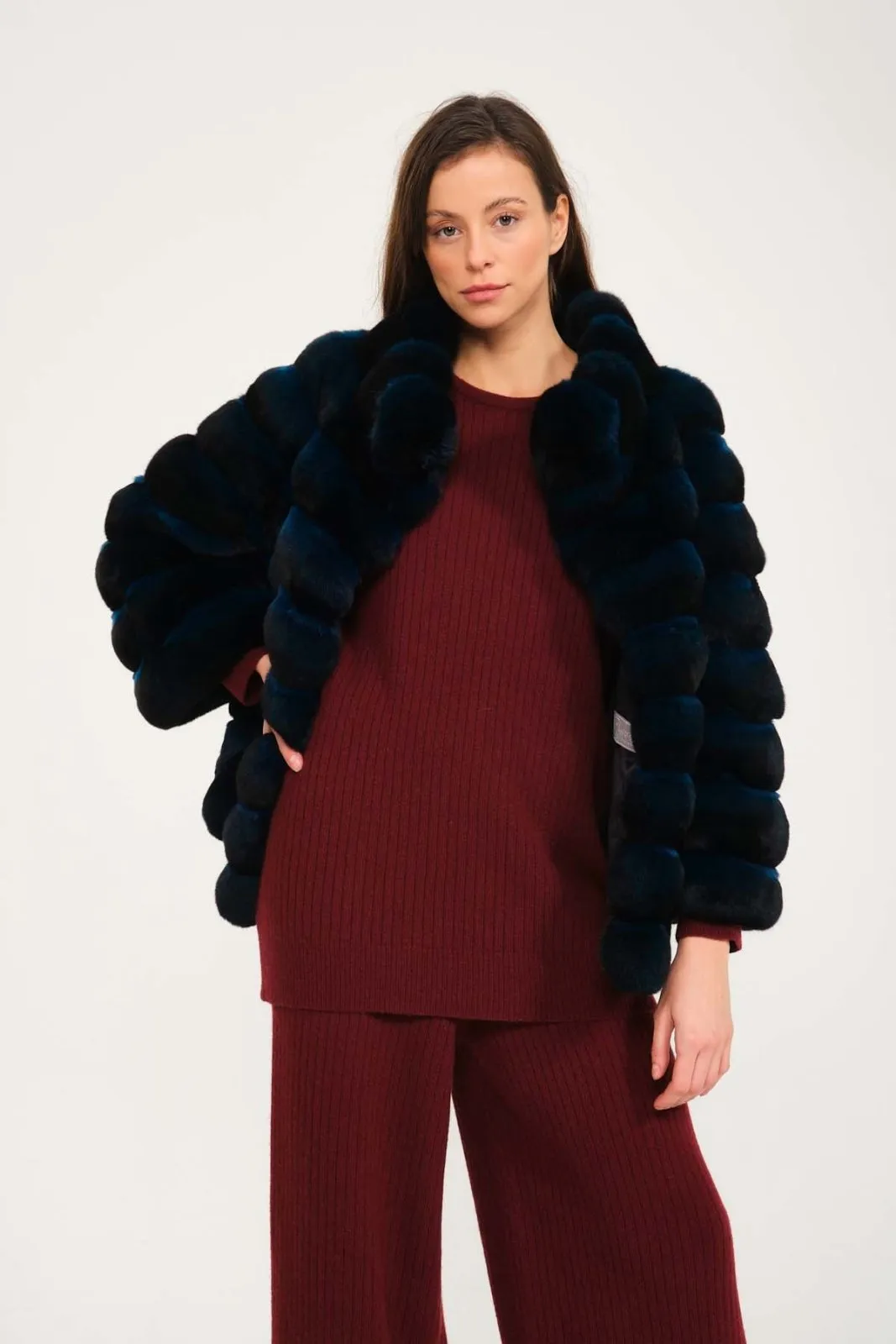 Petrol Blue Chinchilla Fur Coat