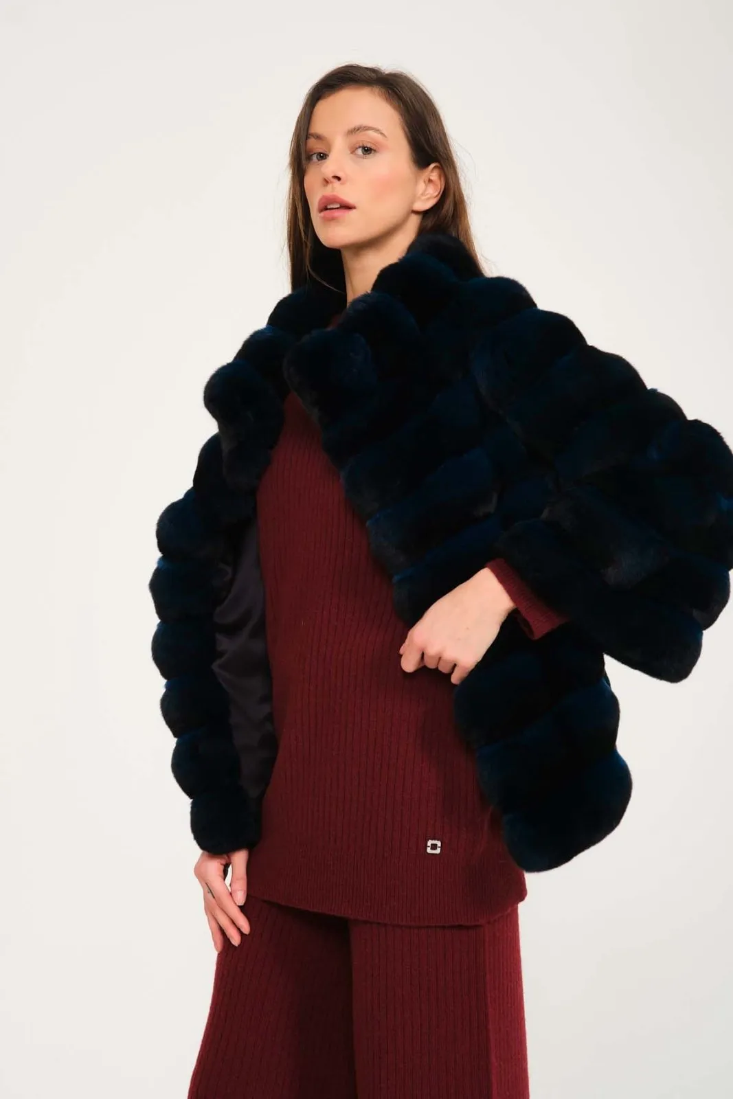 Petrol Blue Chinchilla Fur Coat