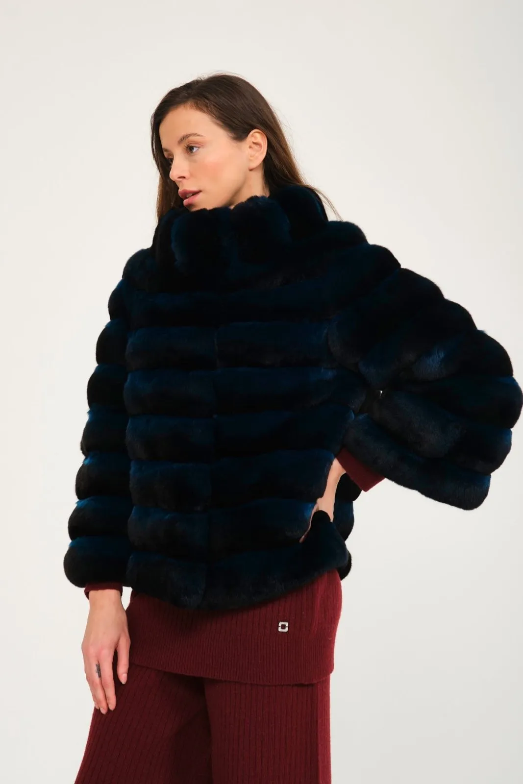 Petrol Blue Chinchilla Fur Coat
