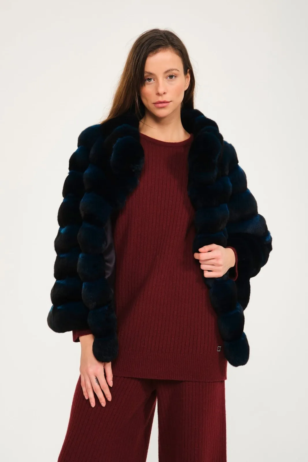 Petrol Blue Chinchilla Fur Coat