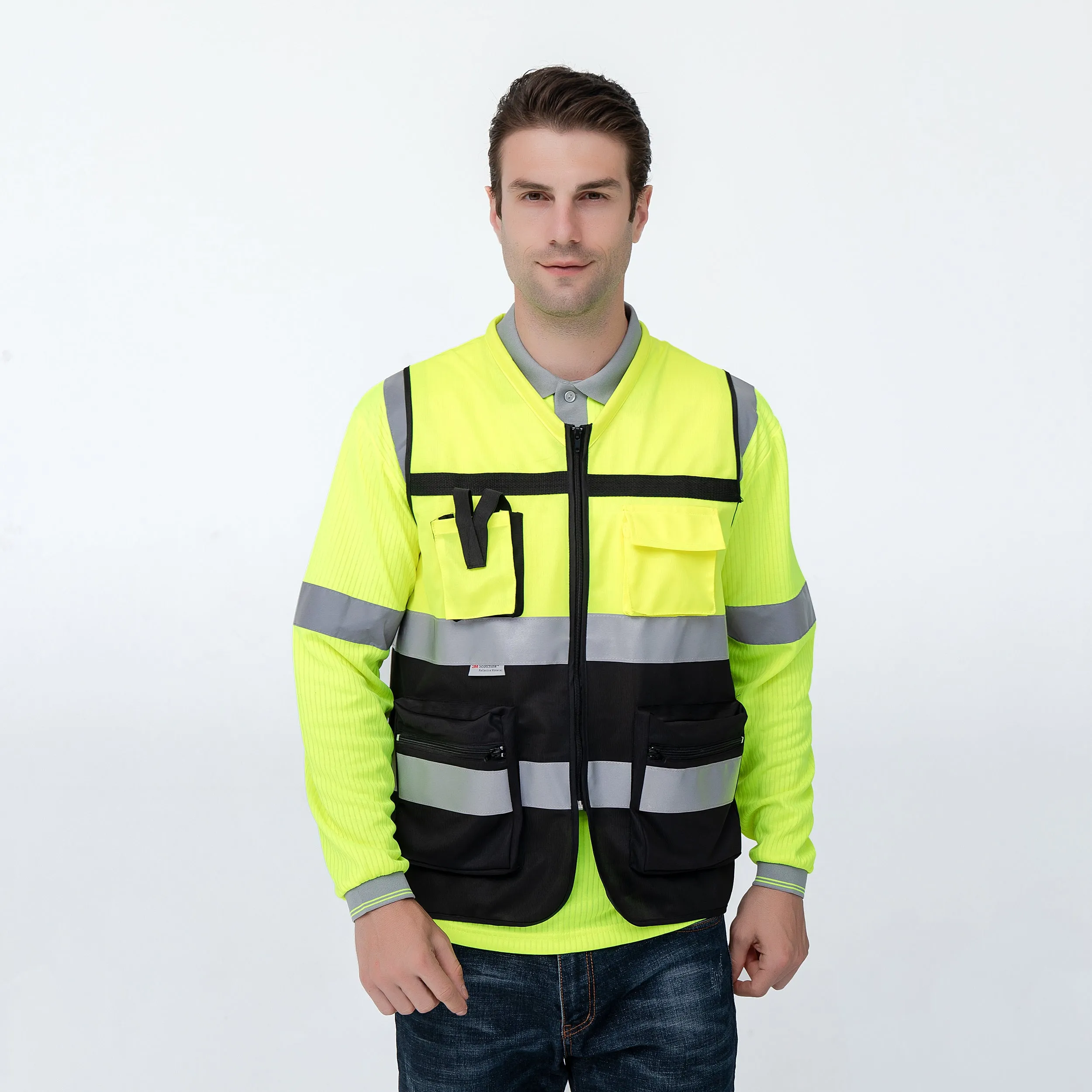 SMASYS Mens High Visibility Security Work Safety Vest with Zipper(LB-VS045)