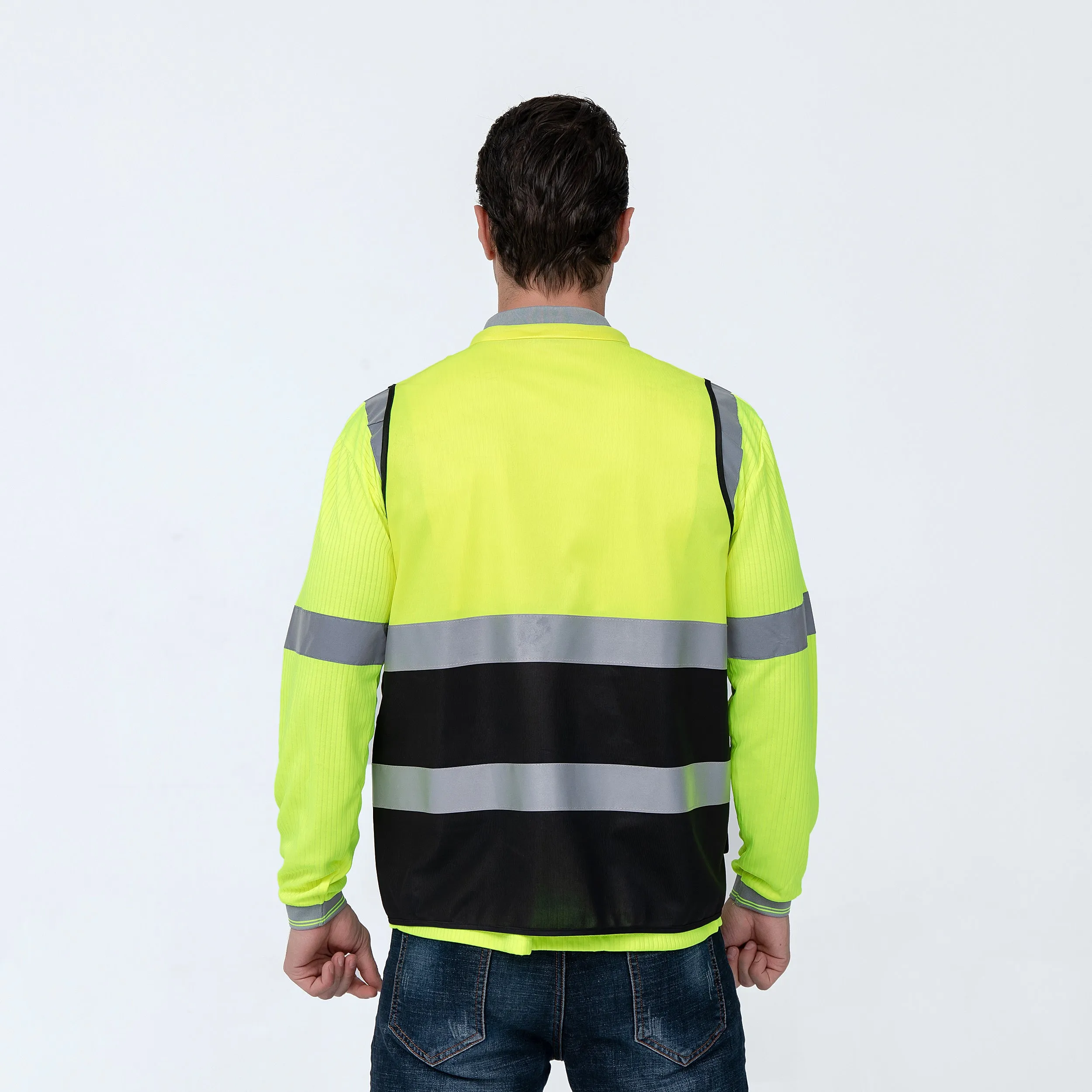 SMASYS Mens High Visibility Security Work Safety Vest with Zipper(LB-VS045)