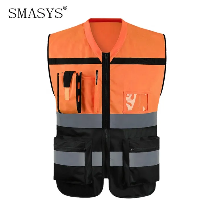 SMASYS Mens High Visibility Security Work Safety Vest with Zipper(LB-VS045)