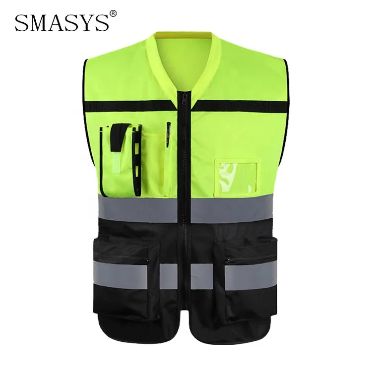 SMASYS Mens High Visibility Security Work Safety Vest with Zipper(LB-VS045)