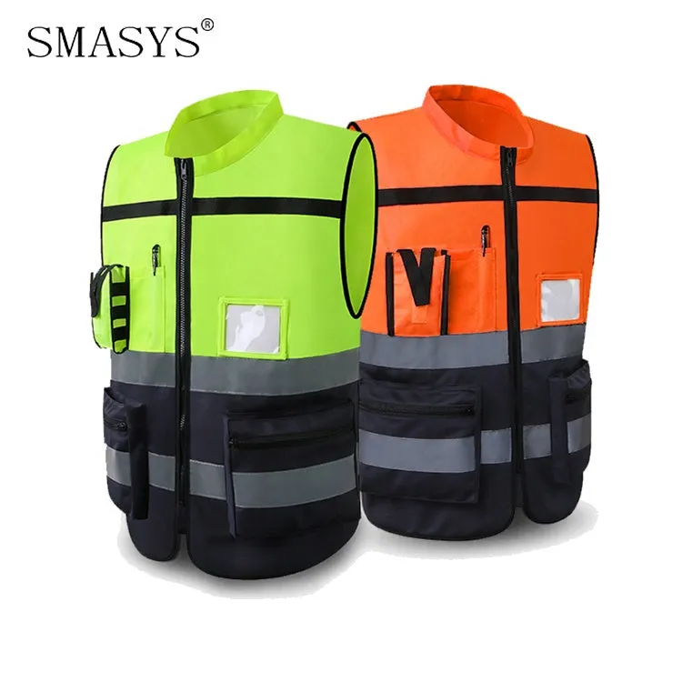 SMASYS Mens High Visibility Security Work Safety Vest with Zipper(LB-VS045)