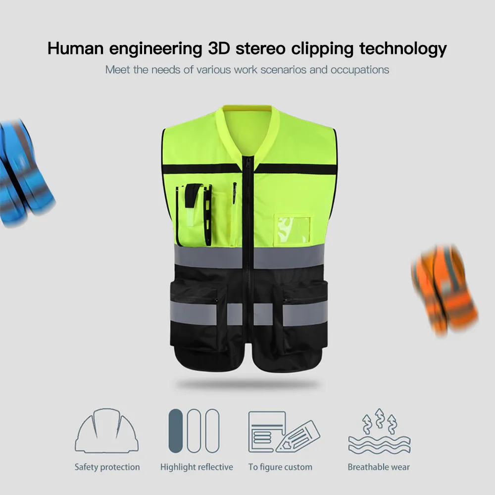 SMASYS Mens High Visibility Security Work Safety Vest with Zipper(LB-VS045)