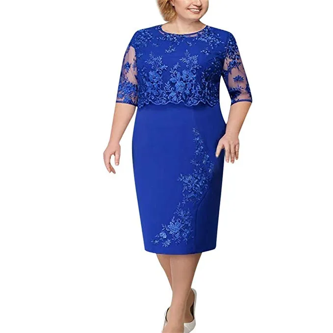 TastyHottie - Womens Dress Ladies Plus Size Cocktail Dress Short Sleeve Lace Midi Dress Elegant Evening Party Mini Skirt