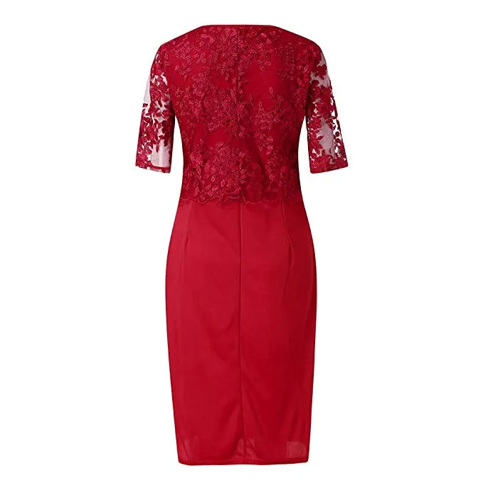 TastyHottie - Womens Dress Ladies Plus Size Cocktail Dress Short Sleeve Lace Midi Dress Elegant Evening Party Mini Skirt